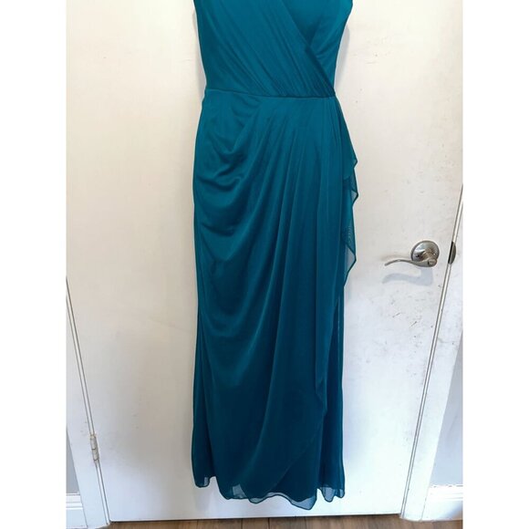Xscape Teal One-Shoulder Ruched Embellished Long Gown Size 4 Womens - Picture 7 of 14